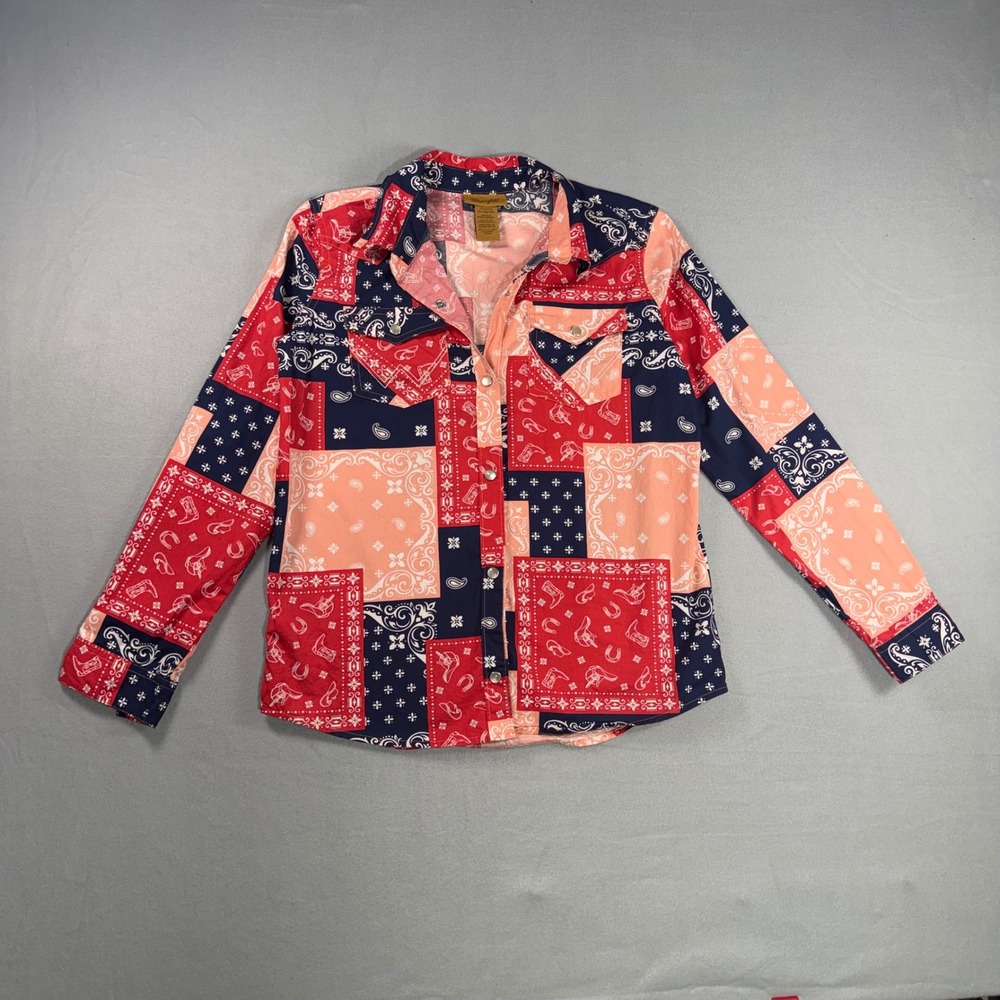 Wrangler Patchwork Shirt Kids Youth L Red Multi Good